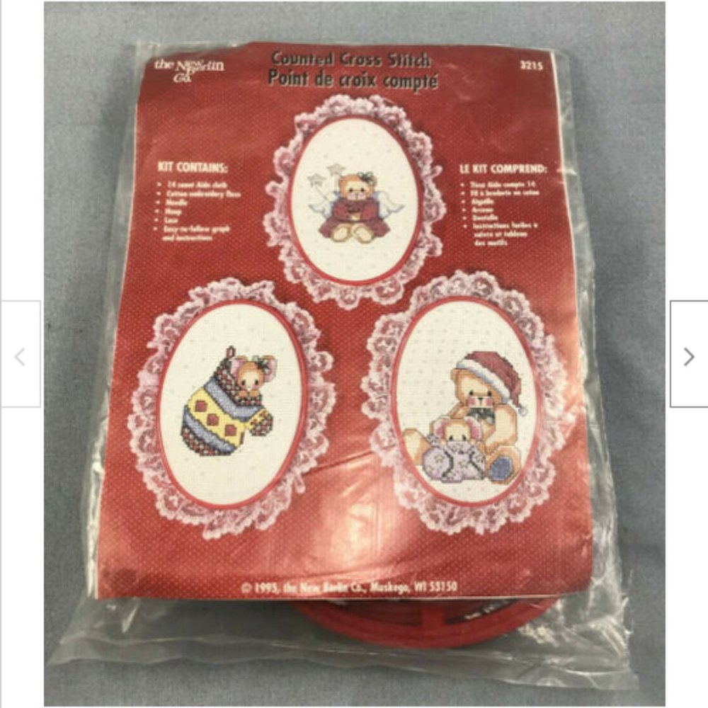 Christmas Teddy Counted Cross Stitch Kit New Berlin Co #3215 3 Mini Designs 1995